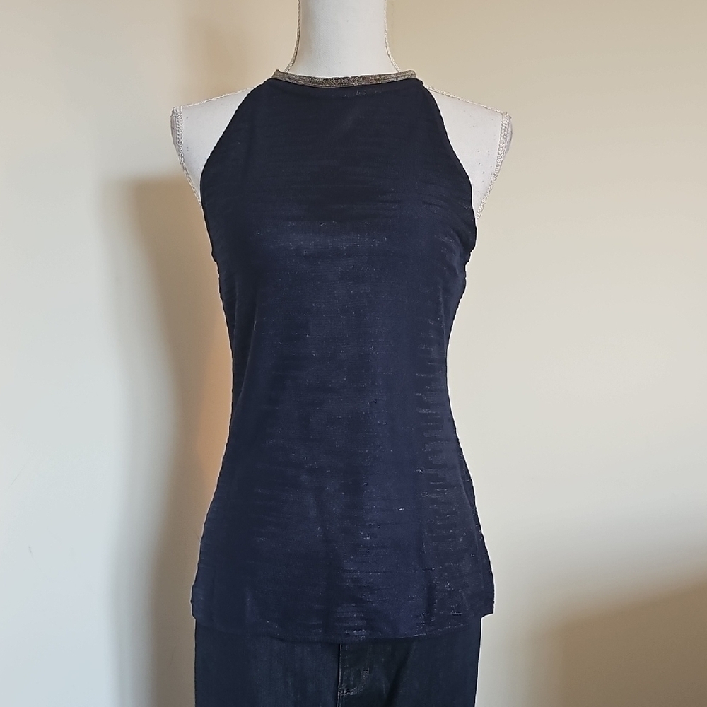 WHBM Elegant Navy Sleeveless Top